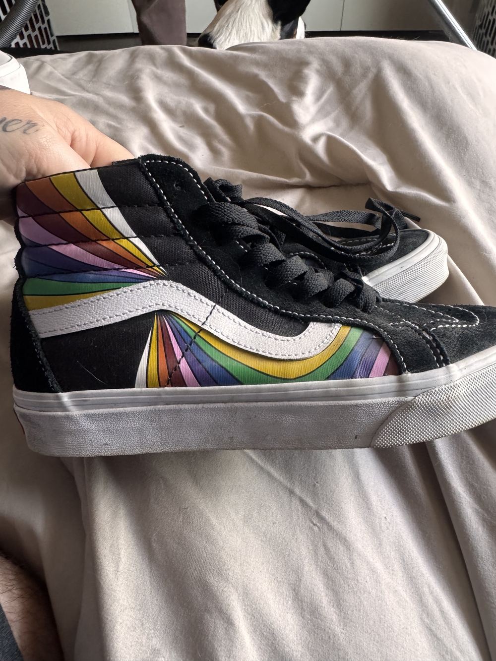 Vans- Black High-Top Skate Sneakers with Rainbow Accent
